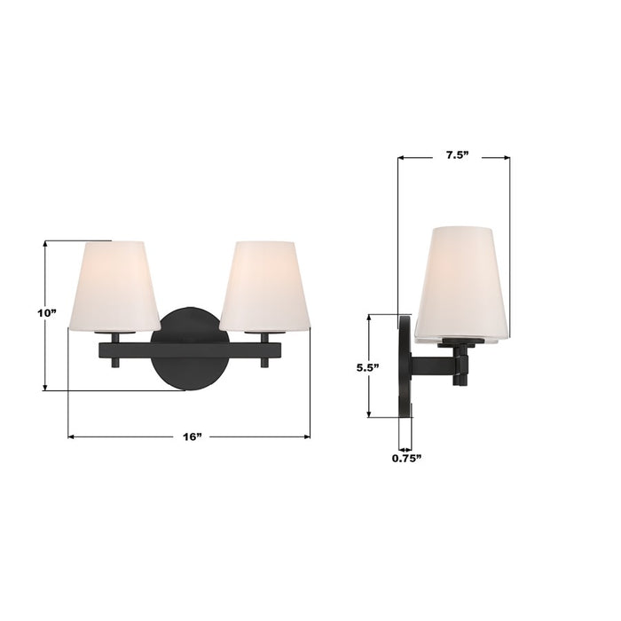 Crystorama Colton 2 Light 16" Sconce, Black/White