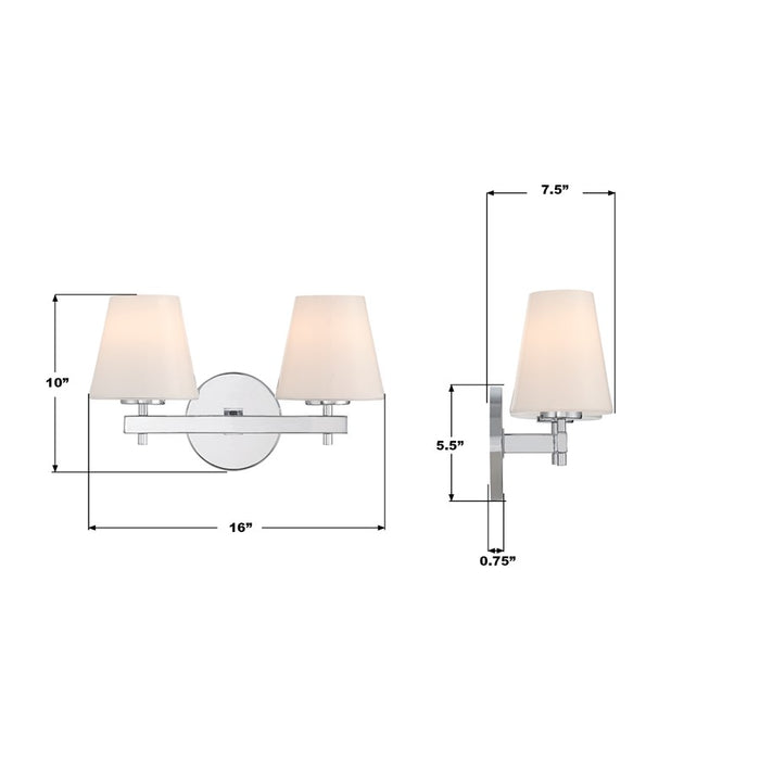 Crystorama Colton 2 Light 16" Sconce, Polished Chrome/White
