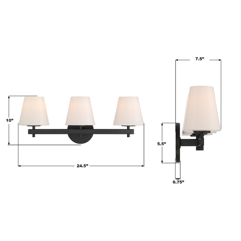 Crystorama Colton 3 Light 24.5" Bathroom Vanity, Black/White
