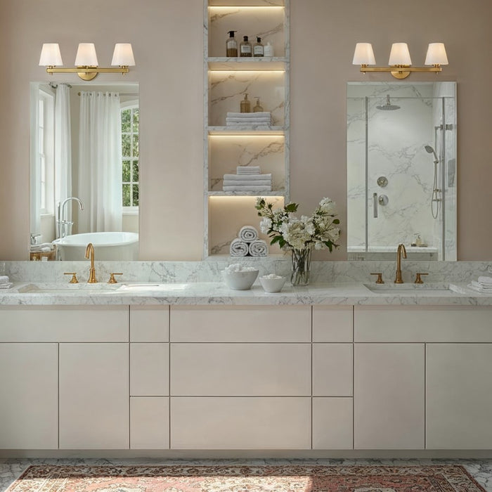 Crystorama Colton 3 Light 24.5" Bathroom Vanity, Vibrant Gold/White