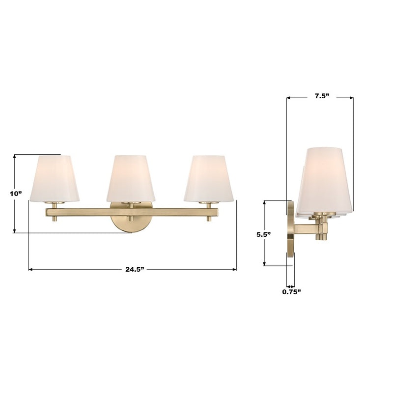 Crystorama Colton 3 Light 24.5" Bathroom Vanity, Vibrant Gold/White