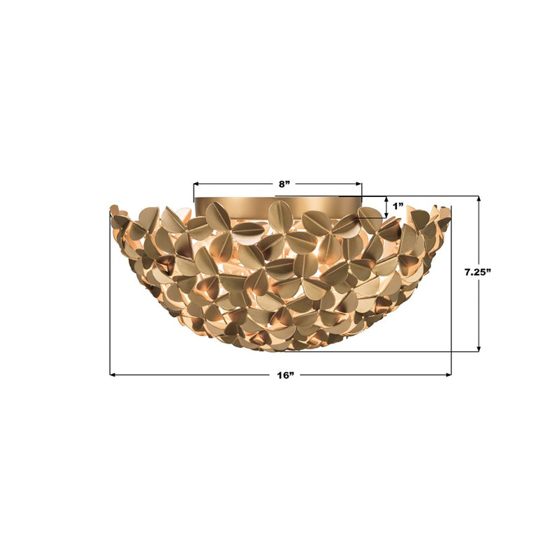 Crystorama Cora 3 Light 16" Flush/Semi Flush, Soft Gold