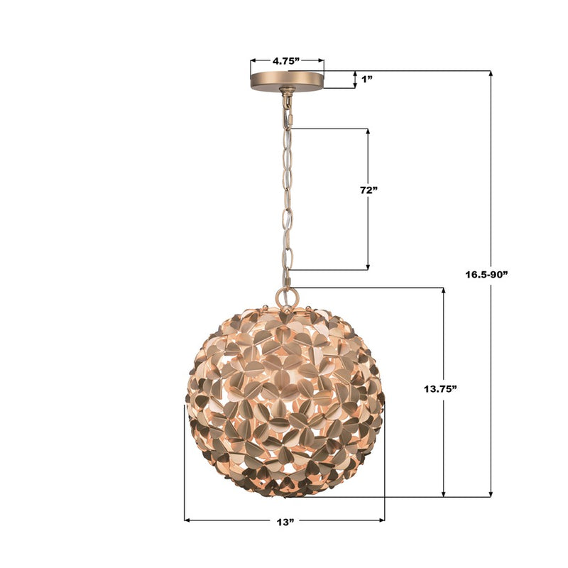 Crystorama Cora 1 Light 13" Chandelier, Soft Gold