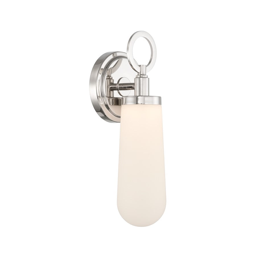 Crystorama Calvin 1 Light 4.75" Sconce, Polished Nickel/White