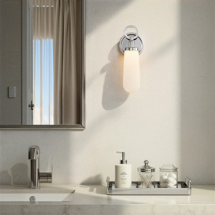 Crystorama Calvin 1 Light 4.75" Sconce, Polished Nickel/White