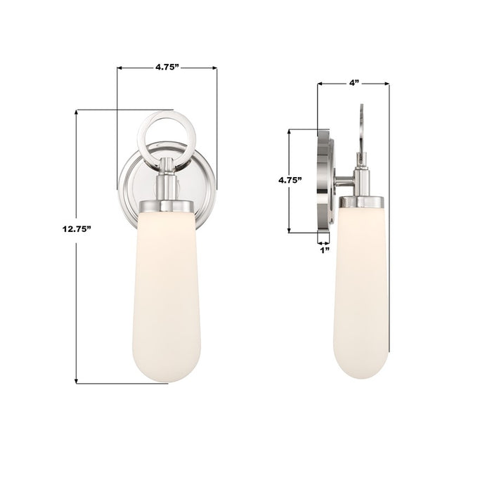 Crystorama Calvin 1 Light 4.75" Sconce, Polished Nickel/White