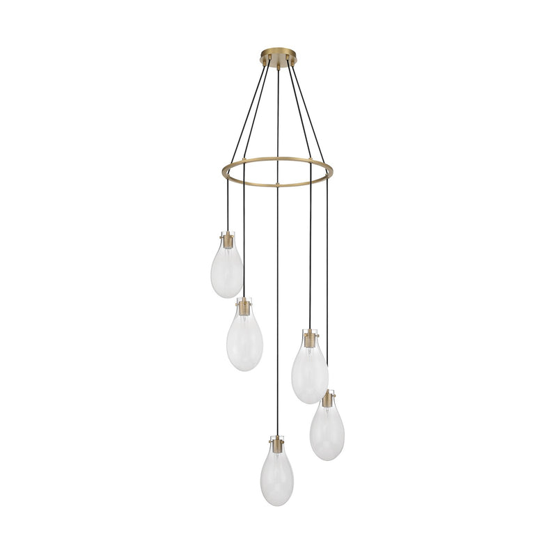 Crystorama Davis 23.25in 5-Light Pendant | Transitional Modern Gold Steel and White Ombré Glass | Kitchen Island & Dining Room | 23.25 x 23.25 x 20 in | Model DAV-6005-MG