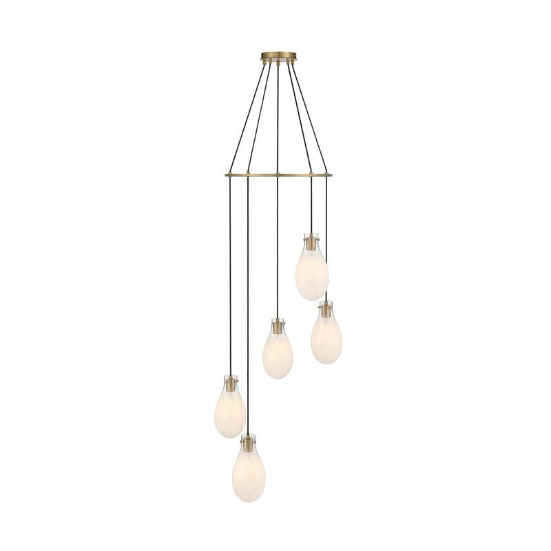 Crystorama Davis 23.25in 5-Light Pendant | Transitional Modern Gold Steel and White Ombré Glass | Kitchen Island & Dining Room | 23.25 x 23.25 x 20 in | Model DAV-6005-MG
