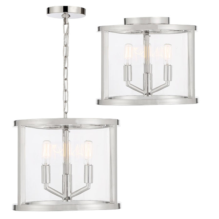 Crystorama Devon 3 Light Ceiling Mount, Polished Nickel