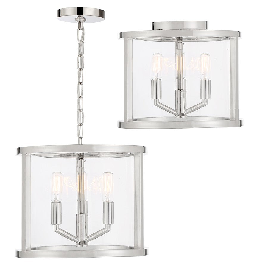 Crystorama Devon 3 Light Ceiling Mount, Polished Nickel