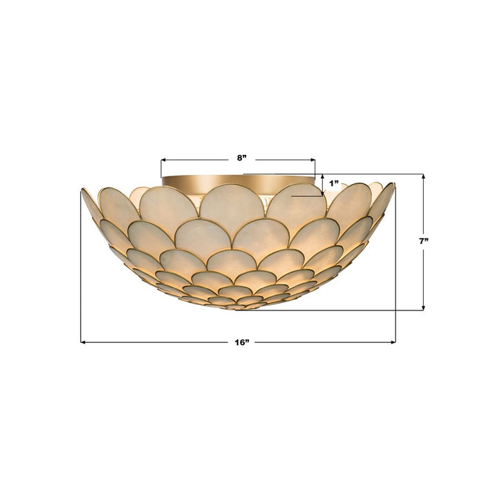 Crystorama Darby 3 Light 16" Semi Flush Mount, Soft Gold/White