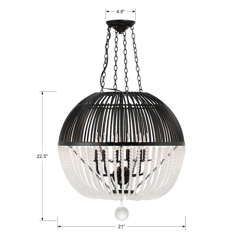 Crystorama Duval 6 Light Pendant, Matte Black