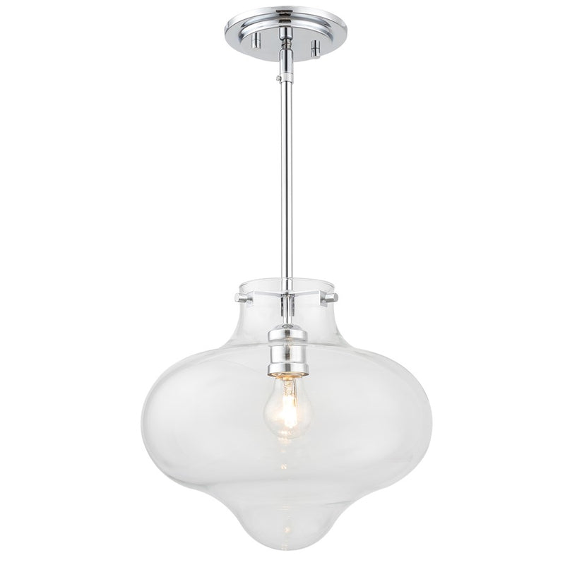 Crystorama Kai 1 Light 12" Pendant, Polished Chrome/Clear