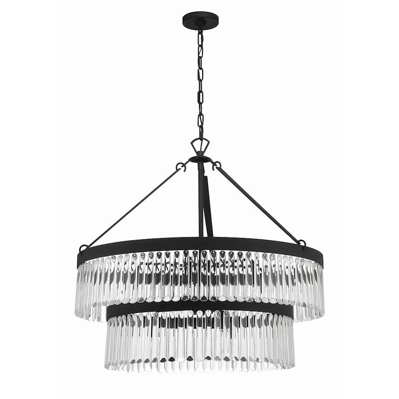 Crystorama Emory 9 Light Chandelier, Black Forged/Clear Glass