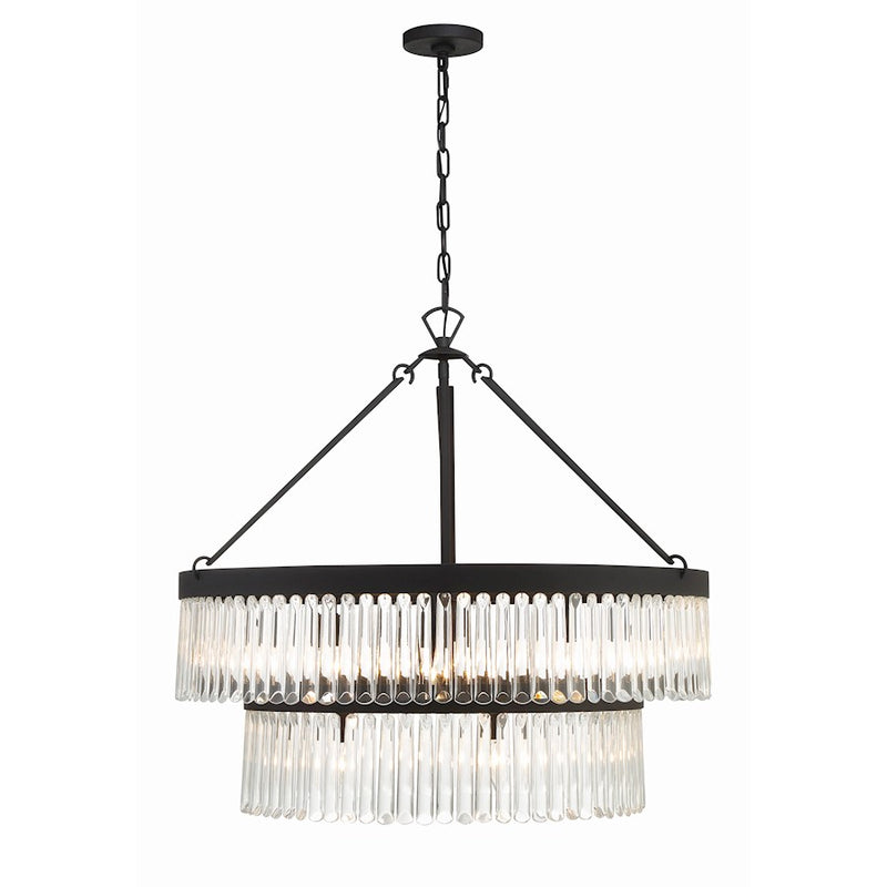 Crystorama Emory 9 Light Chandelier, Black Forged/Clear Glass