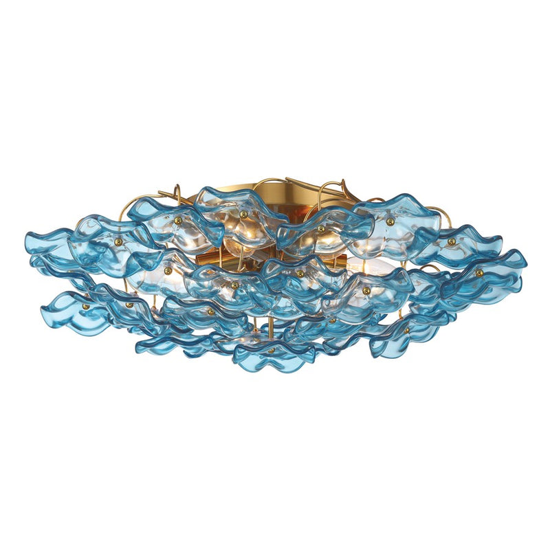 Crystorama Esme 6 Light 22.5" Semi Flush Mount, Aged Brass/Blue