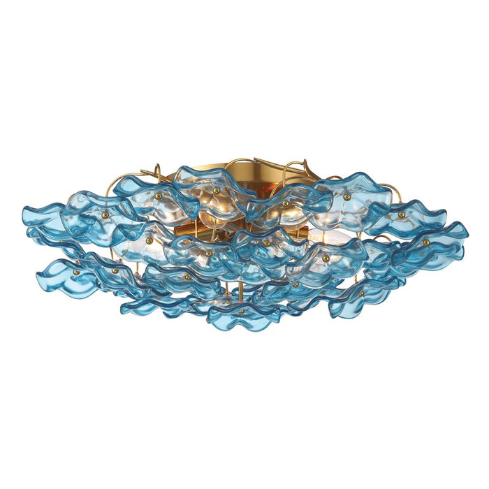 Crystorama Esme 6 Light 22.5" Semi Flush Mount, Aged Brass/Blue