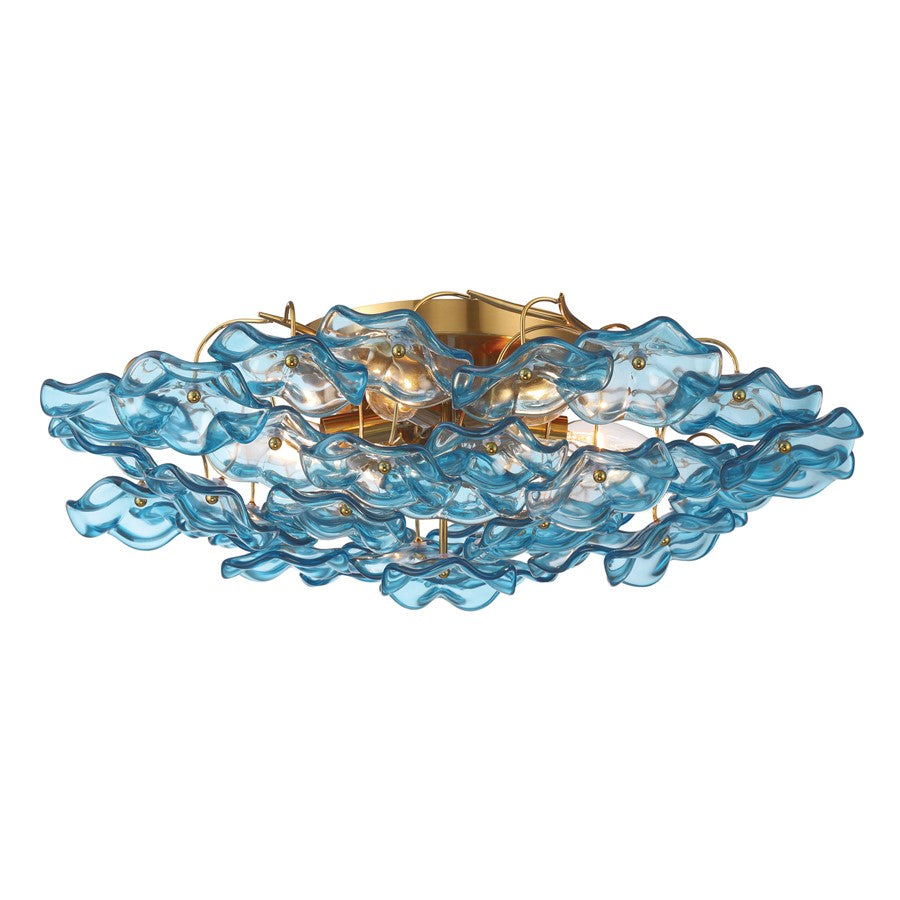 Crystorama Esme 6 Light 22.5" Semi Flush Mount, Aged Brass/Blue