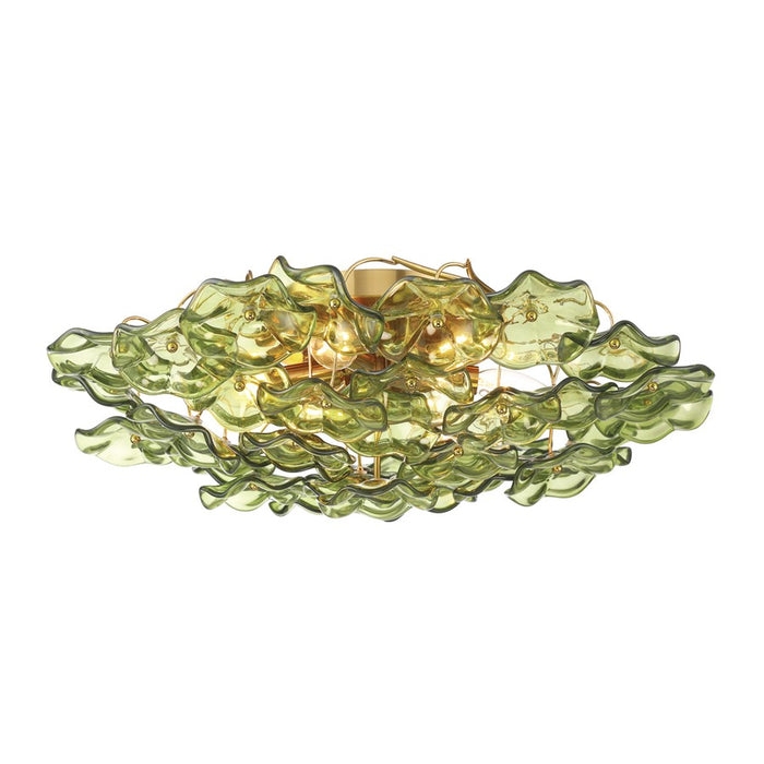 Crystorama Esme 6Lt 22.5" Semi Flush Mount, Aged Brass/Green