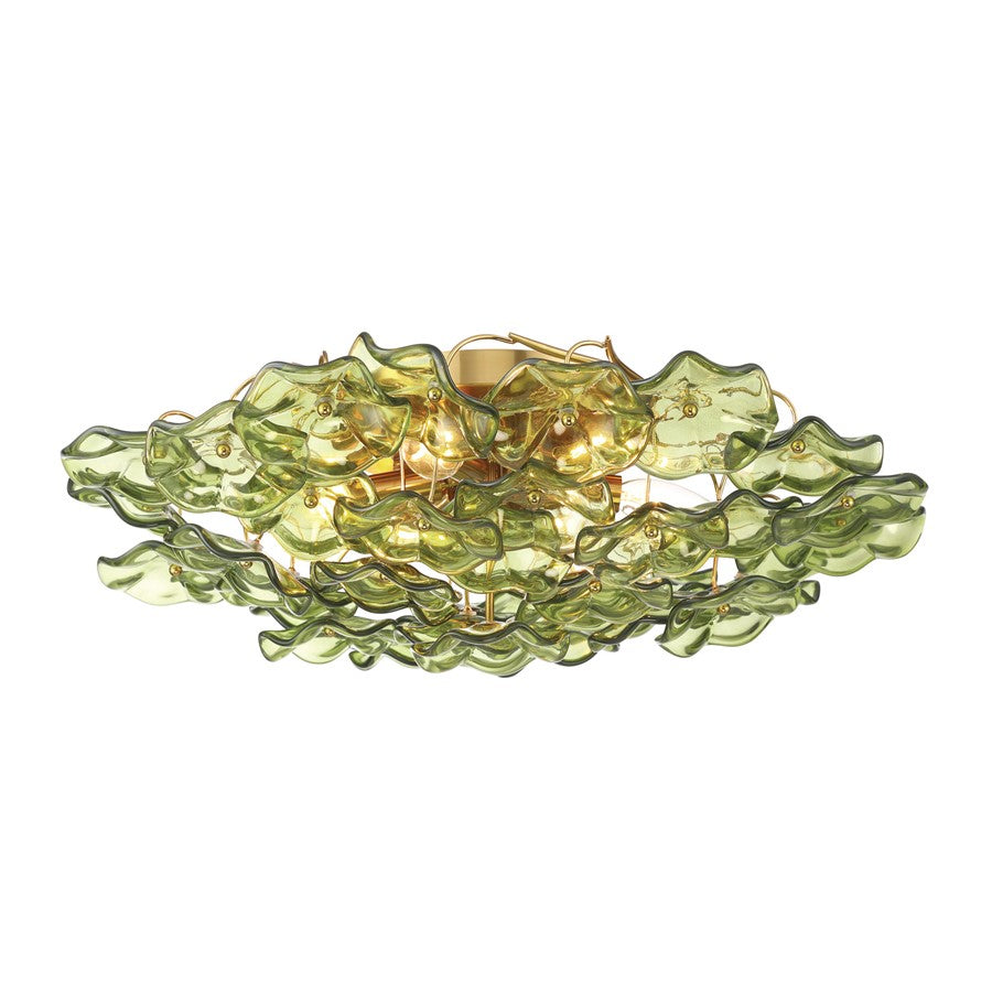 Crystorama Esme 6Lt 22.5" Semi Flush Mount, Aged Brass/Green