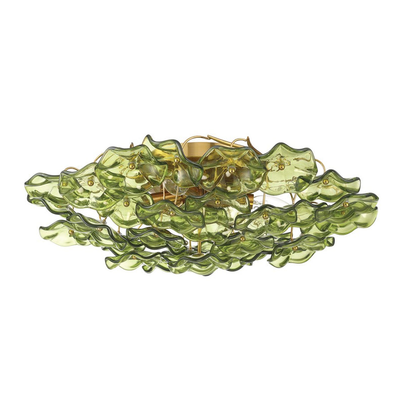 Crystorama Esme 6Lt 22.5" Semi Flush Mount, Aged Brass/Green