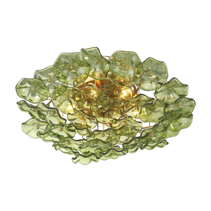 Crystorama Esme 6Lt 22.5" Semi Flush Mount, Aged Brass/Green