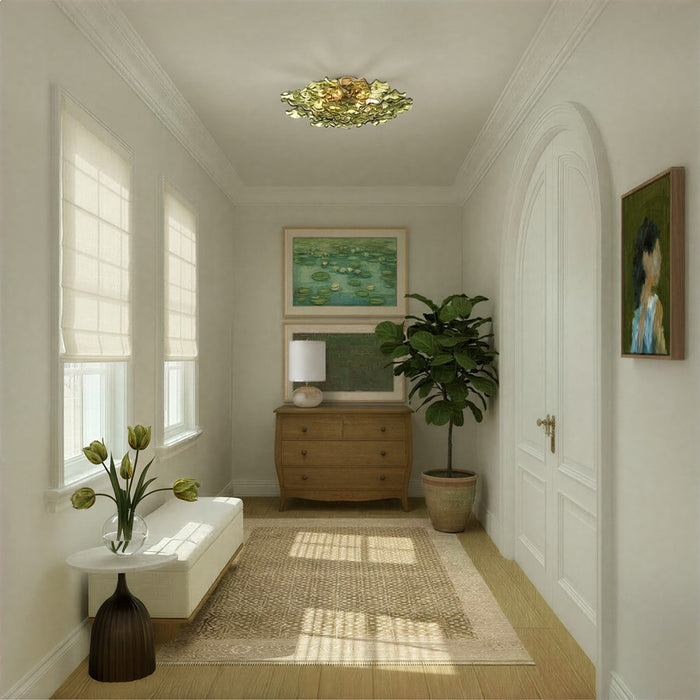 Crystorama Esme 6Lt 22.5" Semi Flush Mount, Aged Brass/Green