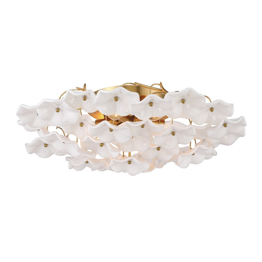 Crystorama Esme 6Lt 22.5" Semi Flush Mount, Aged Brass/White