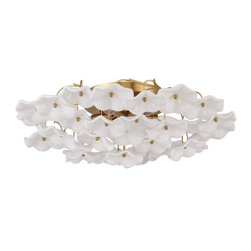 Crystorama Esme 6Lt 22.5" Semi Flush Mount, Aged Brass/White