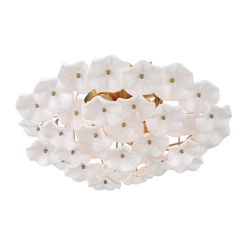 Crystorama Esme 6Lt 22.5" Semi Flush Mount, Aged Brass/White