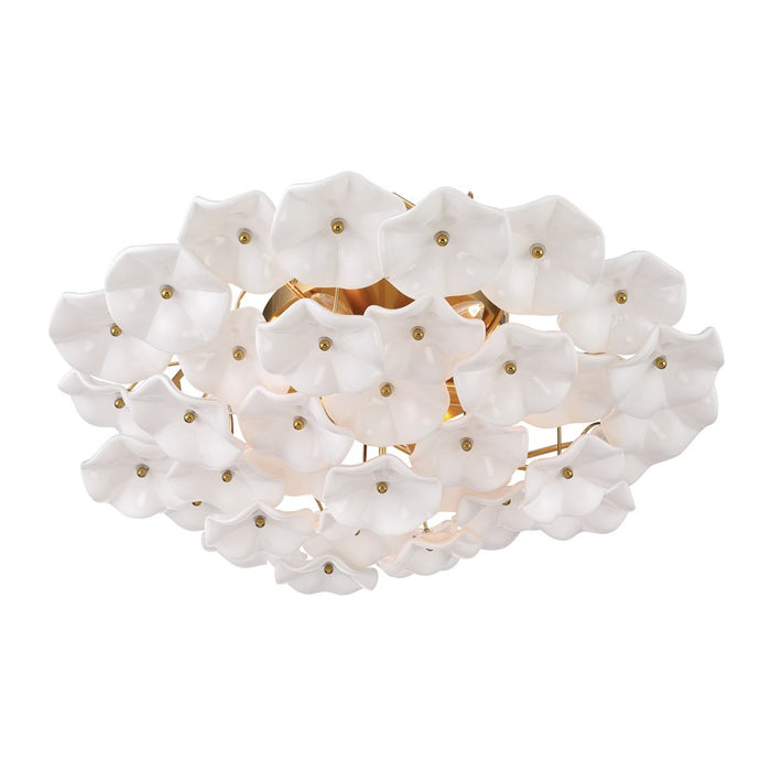Crystorama Esme 6Lt 22.5" Semi Flush Mount, Aged Brass/White