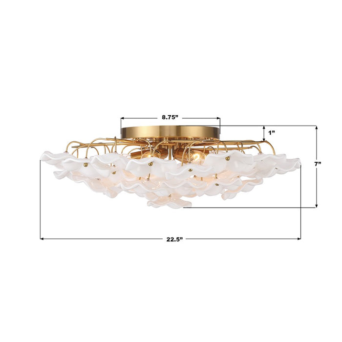 Crystorama Esme 6Lt 22.5" Semi Flush Mount, Aged Brass/White