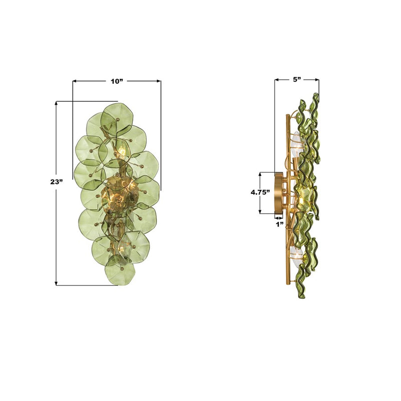 Crystorama Esme 4 Light 23" Sconce, Aged Brass/Green