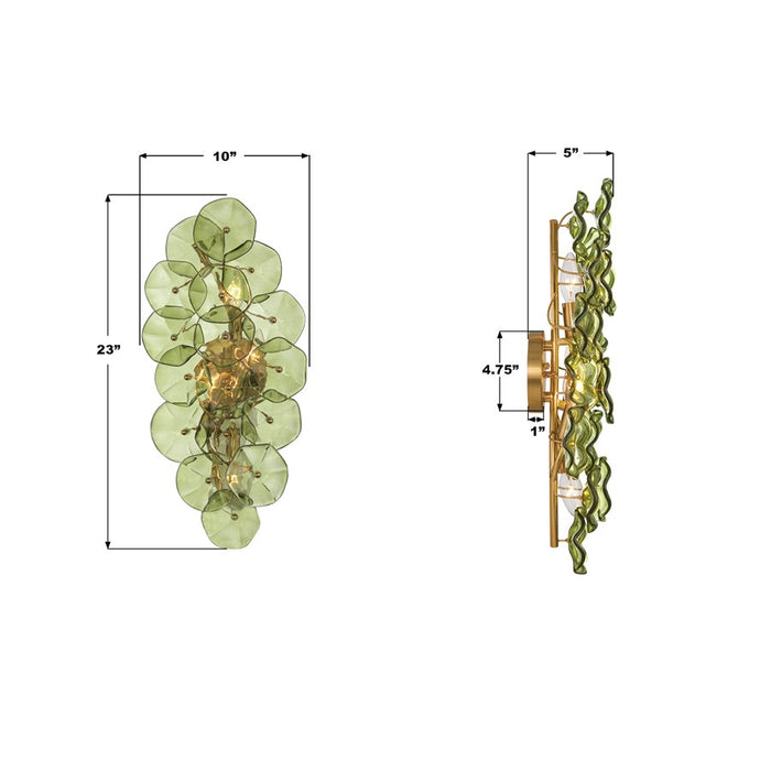 Crystorama Esme 4 Light 23" Sconce, Aged Brass/Green