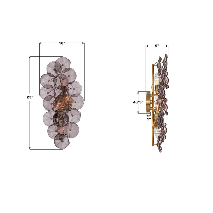 Crystorama Esme 4 Light 23" Sconce, Aged Brass/Smoke