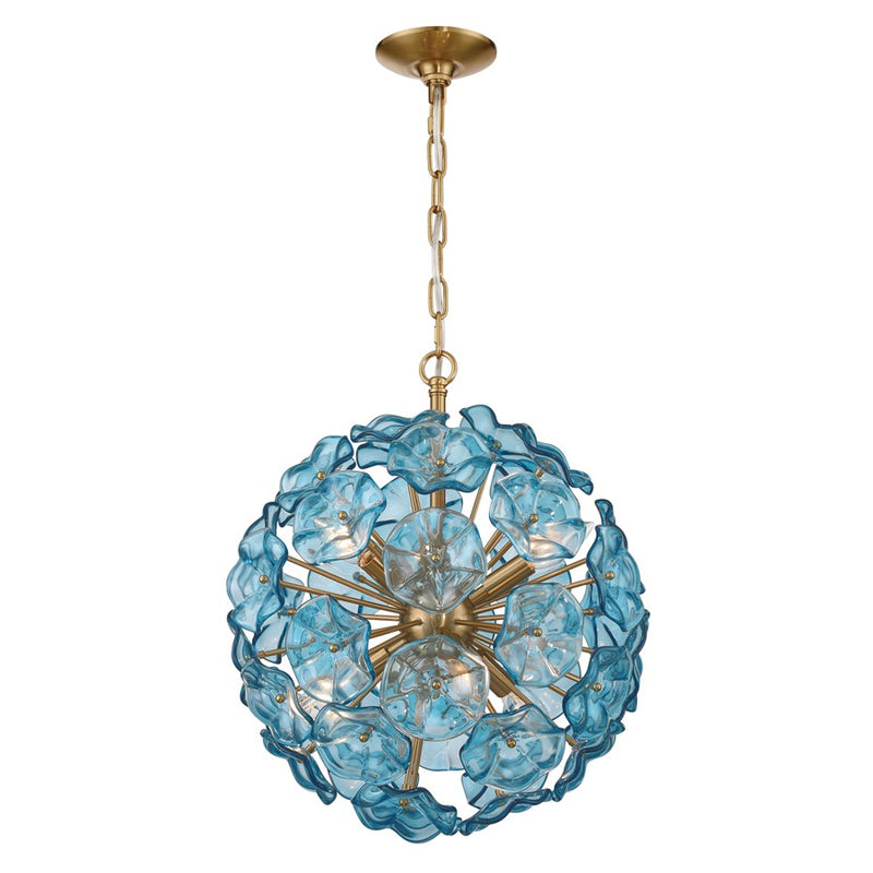 Crystorama Esme 6 Light 18.25" Chandelier, Aged Brass/Blue