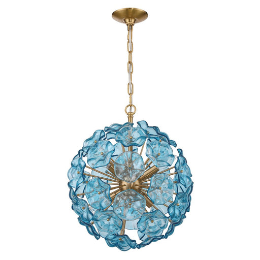 Crystorama Esme 6 Light 18.25" Chandelier, Aged Brass/Blue
