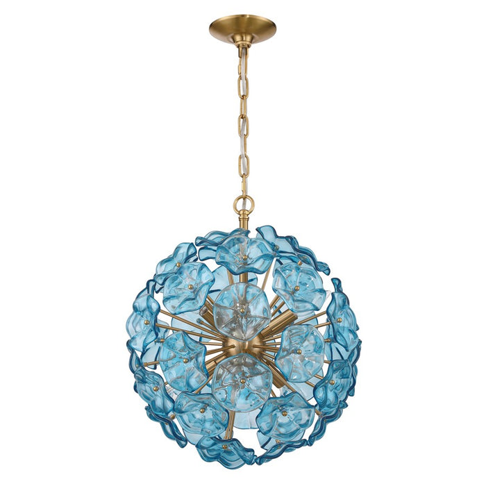 Crystorama Esme 6 Light 18.25" Chandelier, Aged Brass/Blue