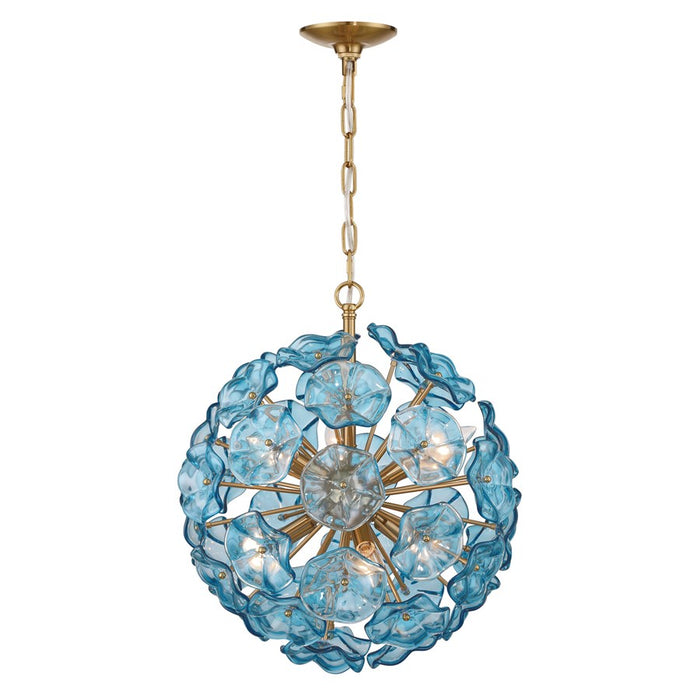 Crystorama Esme 6 Light 18.25" Chandelier, Aged Brass/Blue
