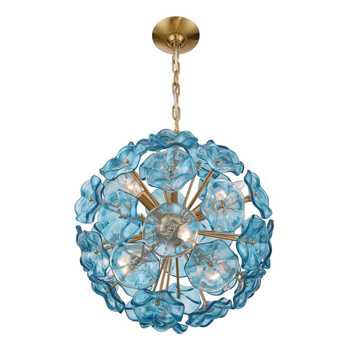 Crystorama Esme 6 Light 18.25" Chandelier, Aged Brass/Blue