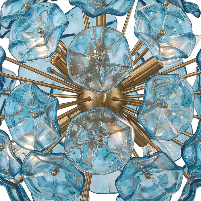 Crystorama Esme 6 Light 18.25" Chandelier, Aged Brass/Blue