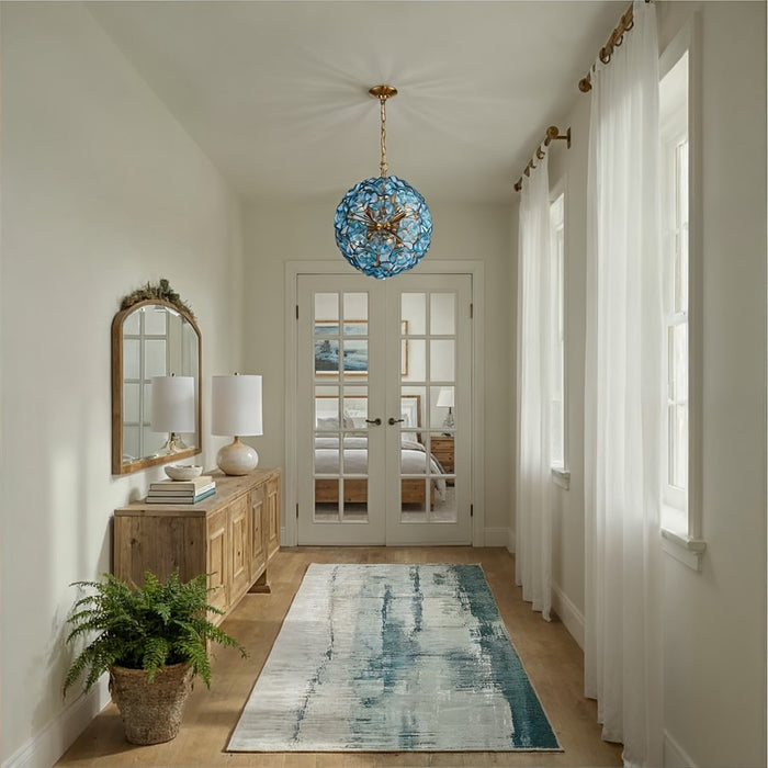 Crystorama Esme 6 Light 18.25" Chandelier, Aged Brass/Blue