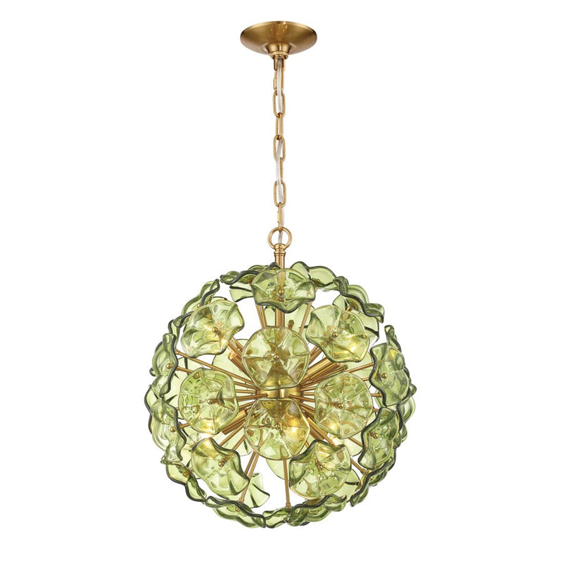 Crystorama Esme 6 Light 18.25" Chandelier, Aged Brass/Green