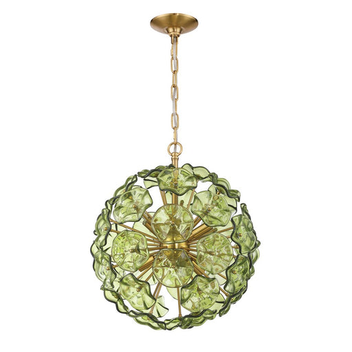 Crystorama Esme 6 Light 18.25" Chandelier, Aged Brass/Green