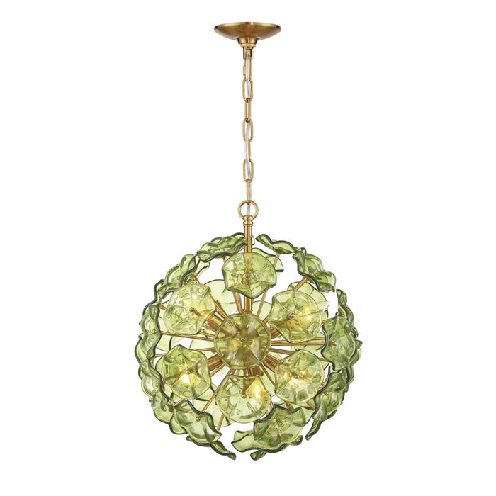 Crystorama Esme 6 Light 18.25" Chandelier, Aged Brass/Green