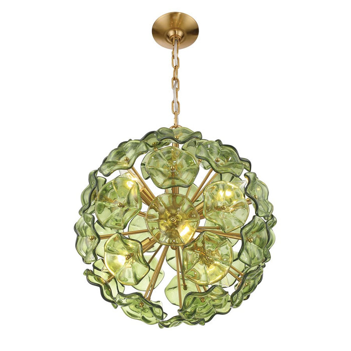 Crystorama Esme 6 Light 18.25" Chandelier, Aged Brass/Green