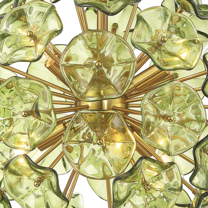 Crystorama Esme 6 Light 18.25" Chandelier, Aged Brass/Green