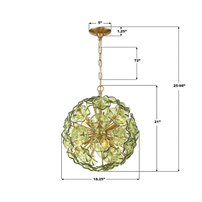 Crystorama Esme 6 Light 18.25" Chandelier, Aged Brass/Green