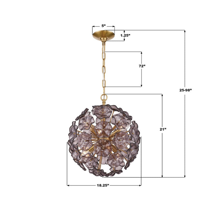 Crystorama Esme 6 Light 18.25" Chandelier, Aged Brass/Smoke