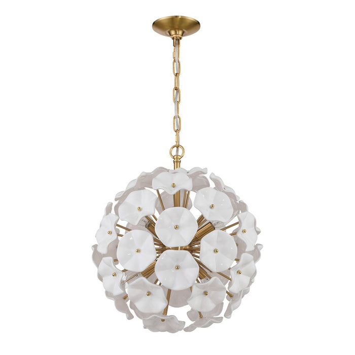 Crystorama Esme 6 Light 18.25" Chandelier, Aged Brass/White